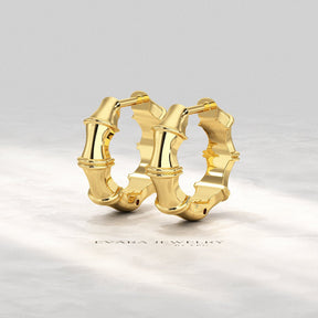 Bamboo Inspired Gold Hoop Earrings - Evara Jewelry LLC