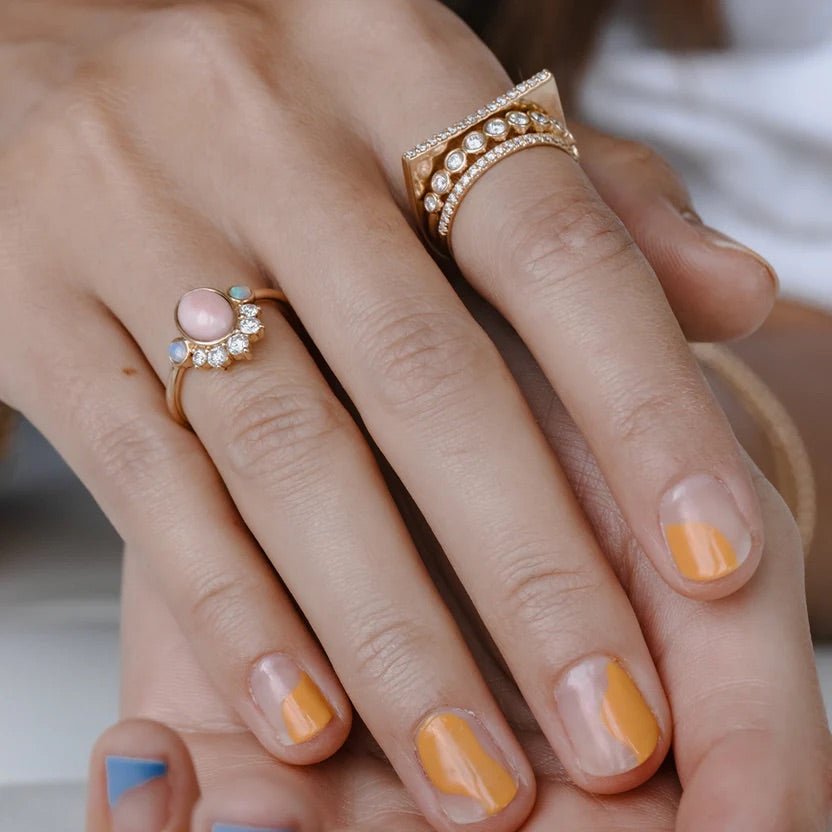 Barbie Theme Pink Opal Multi Stone Art Deco Ring with Fire Opal and Lab Grown Diamonds - Evara Jewelry LLC