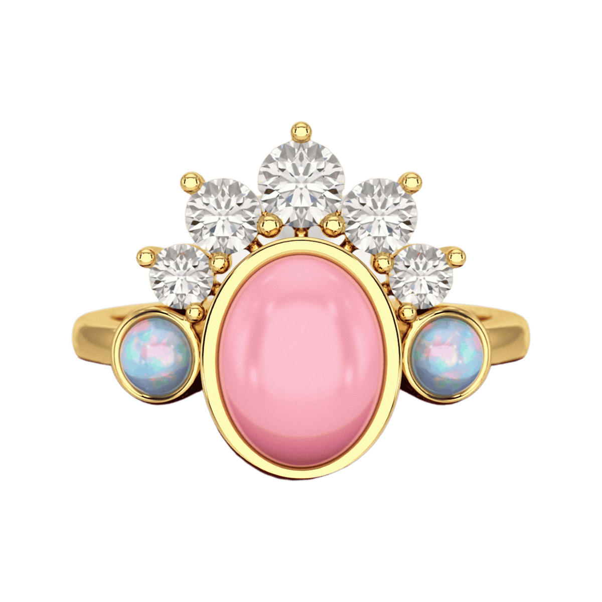 Barbie Theme Pink Opal Multi Stone Art Deco Ring with Fire Opal and Lab Grown Diamonds - Evara Jewelry LLC