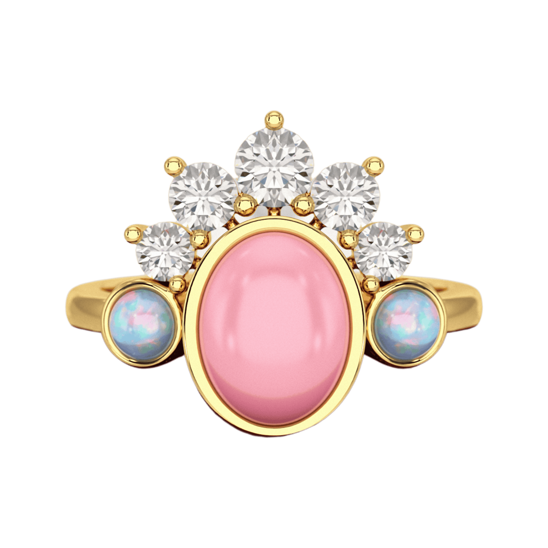 Barbie Theme Pink Opal Multi Stone Art Deco Ring with Fire Opal and Lab Grown Diamonds - Evara Jewelry LLC
