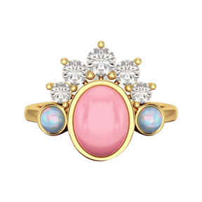 Barbie Theme Pink Opal Multi Stone Art Deco Ring with Fire Opal and Lab Grown Diamonds - Evara Jewelry LLC