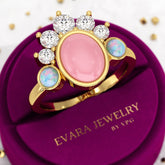 Barbie Theme Pink Opal Multi Stone Art Deco Ring with Fire Opal and Lab Grown Diamonds - Evara Jewelry LLC