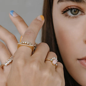 Barbie Theme Pink Opal Multi Stone Art Deco Ring with Fire Opal and Lab Grown Diamonds - Evara Jewelry LLC