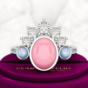 Barbie Theme Pink Opal Multi Stone Art Deco Ring with Fire Opal and Lab Grown Diamonds - Evara Jewelry LLC