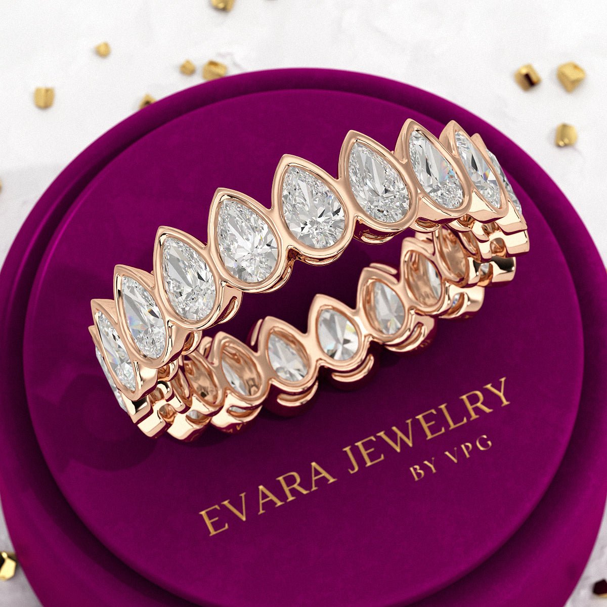 Bezel Set 5 Carat Pear Cut Diamond Eternity Wedding Band - Evara Jewelry LLC