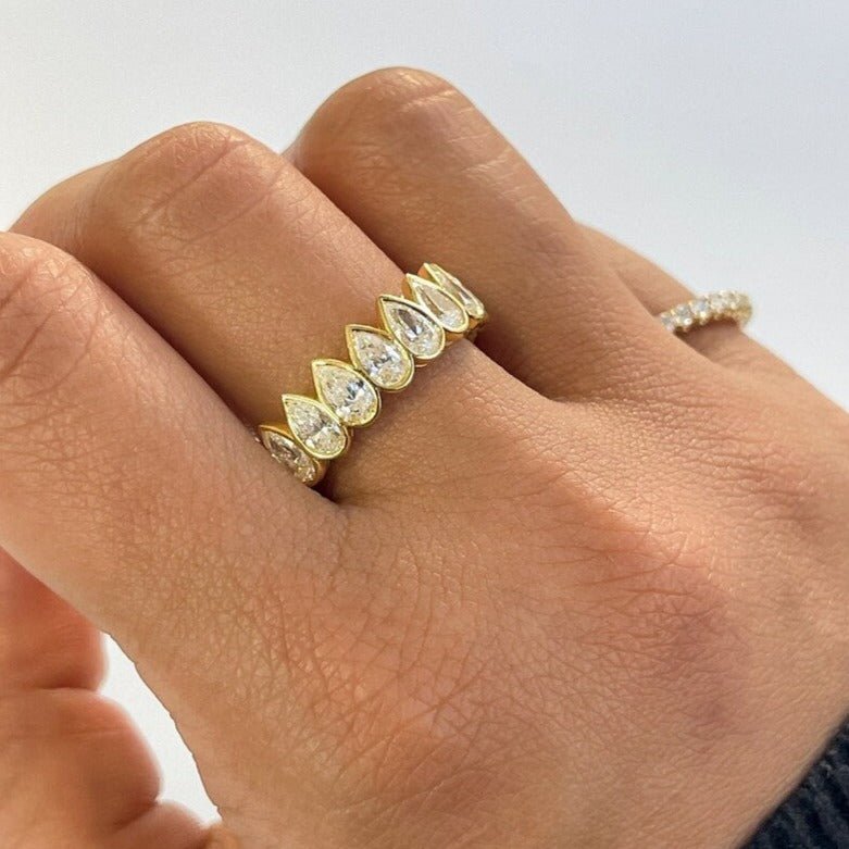 Bezel Set 5 Carat Pear Cut Diamond Eternity Wedding Band - Evara Jewelry LLC
