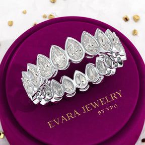 Bezel Set 5 Carat Pear Cut Diamond Eternity Wedding Band - Evara Jewelry LLC