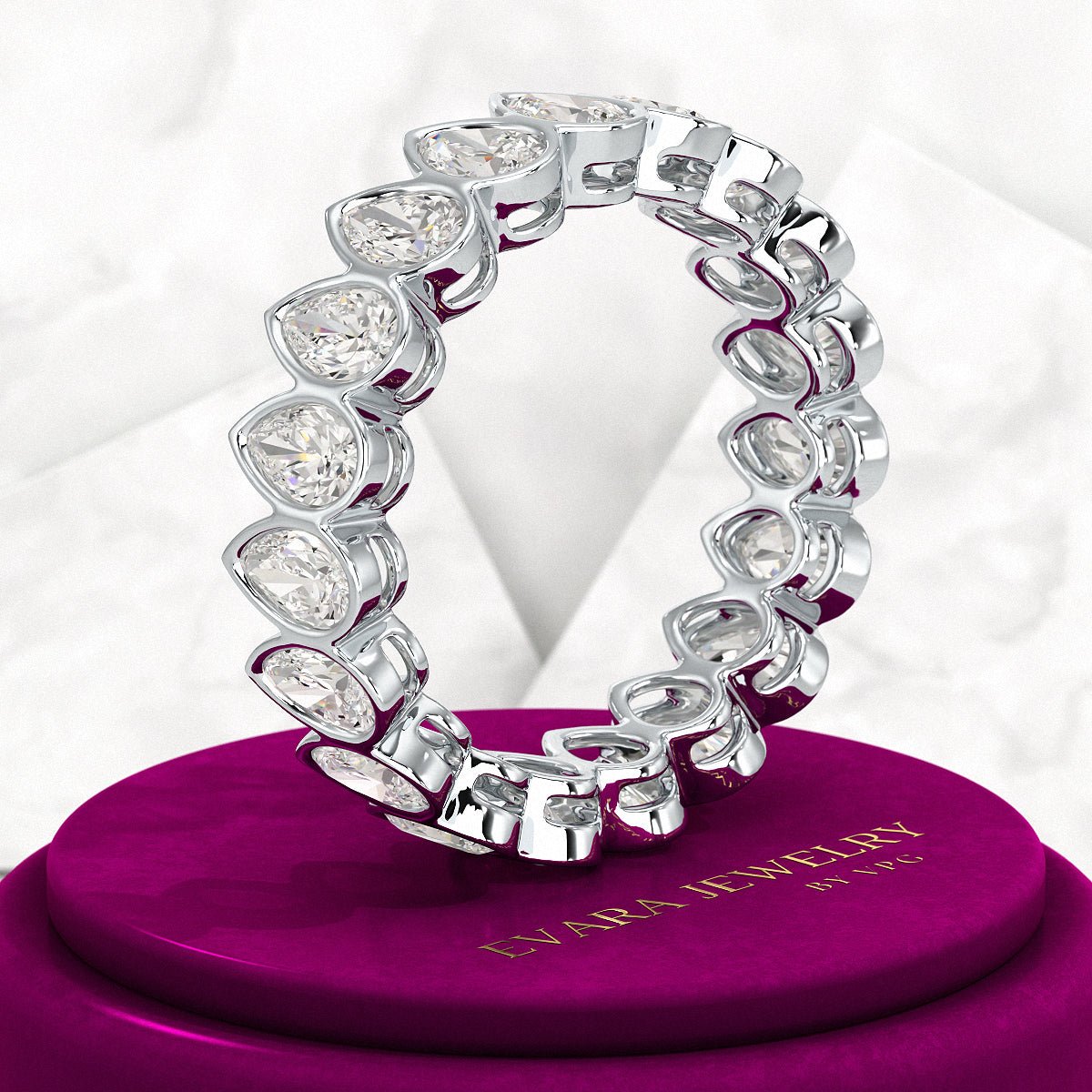 Bezel Set 5 Carat Pear Cut Diamond Eternity Wedding Band - Evara Jewelry LLC
