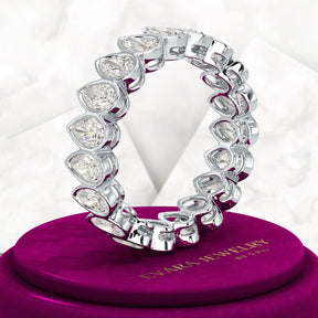 Bezel Set 5 Carat Pear Cut Diamond Eternity Wedding Band - Evara Jewelry LLC