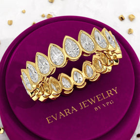Bezel Set 5 Carat Pear Cut Diamond Eternity Wedding Band - Evara Jewelry LLC