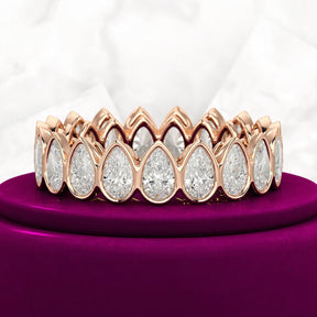 Bezel Set 5 Carat Pear Cut Diamond Eternity Wedding Band - Evara Jewelry LLC