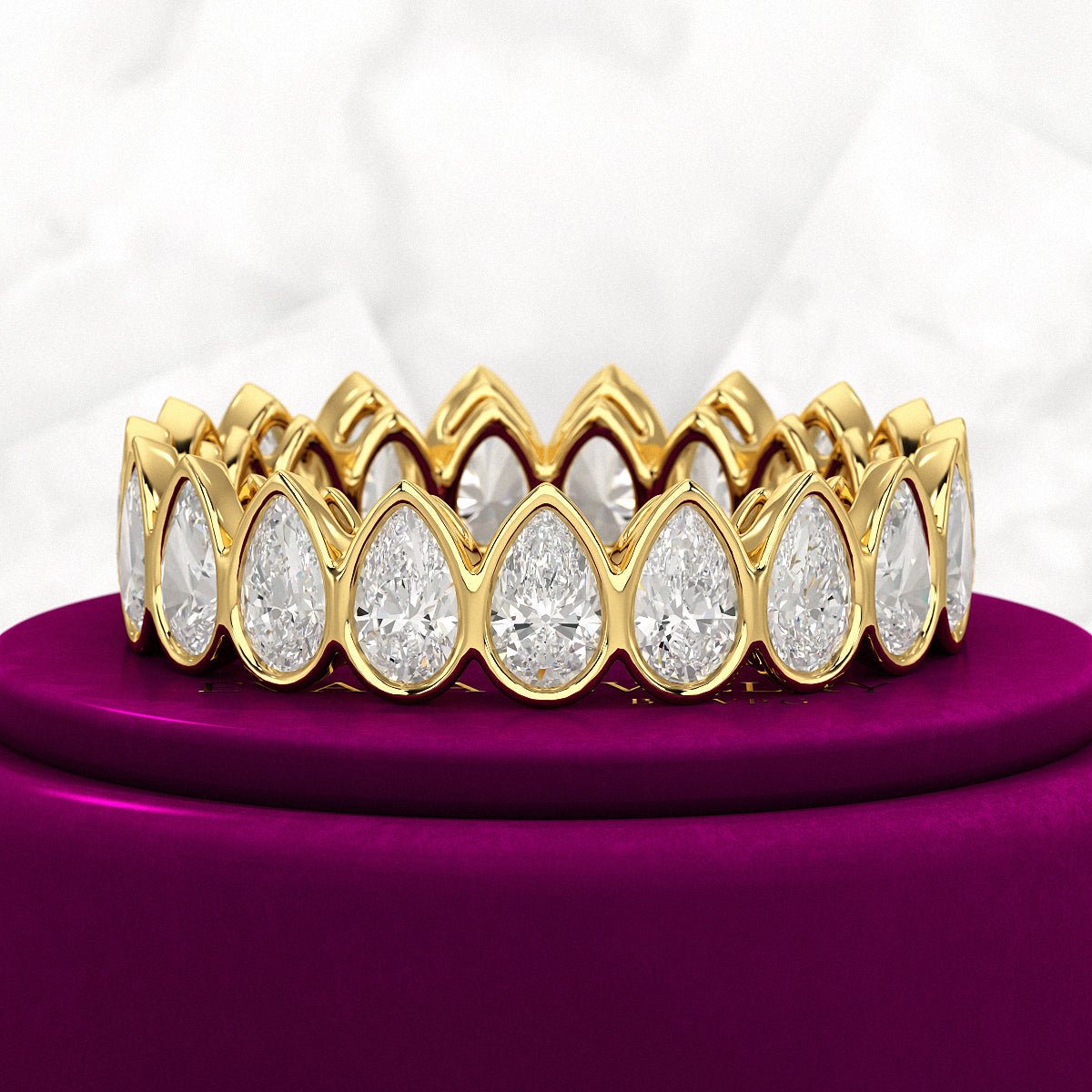 Bezel Set 5 Carat Pear Cut Diamond Eternity Wedding Band - Evara Jewelry LLC