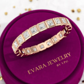 Bezel Set Eternity Band with Princess Cut Lab Grown Diamonds - Evara Jewelry LLC