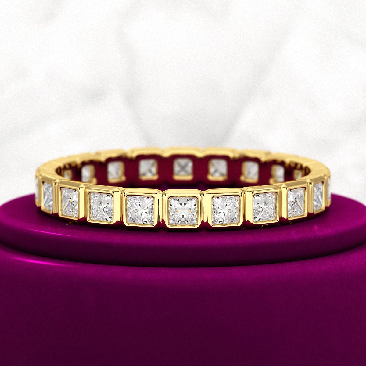Bezel Set Eternity Band with Princess Cut Lab Grown Diamonds - Evara Jewelry LLC