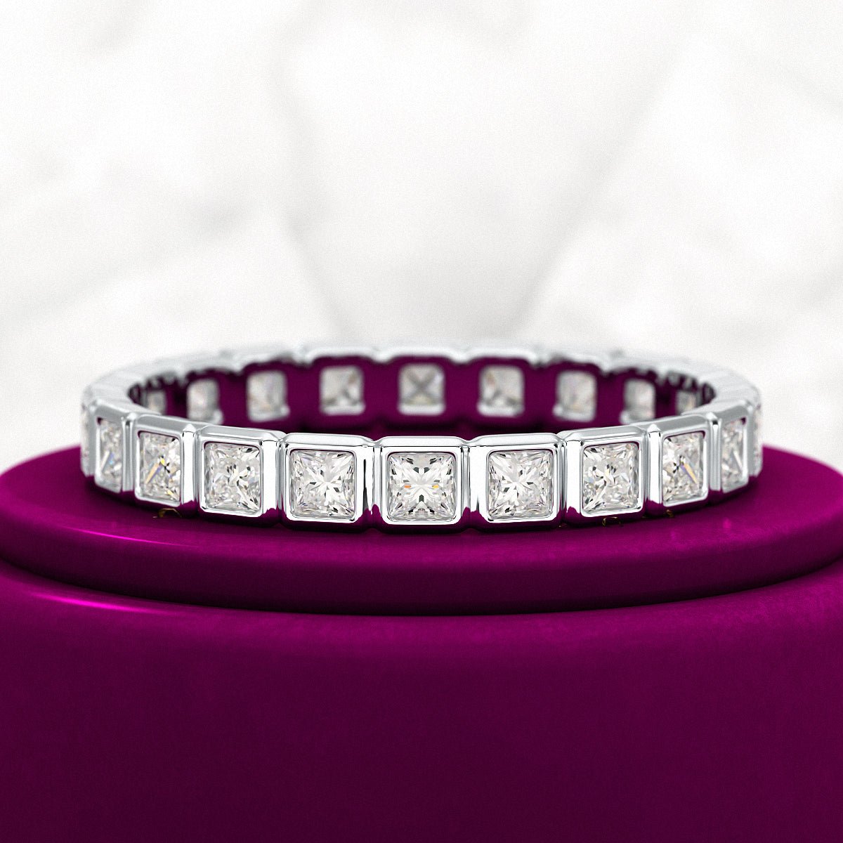 Bezel Set Eternity Band with Princess Cut Lab Grown Diamonds - Evara Jewelry LLC