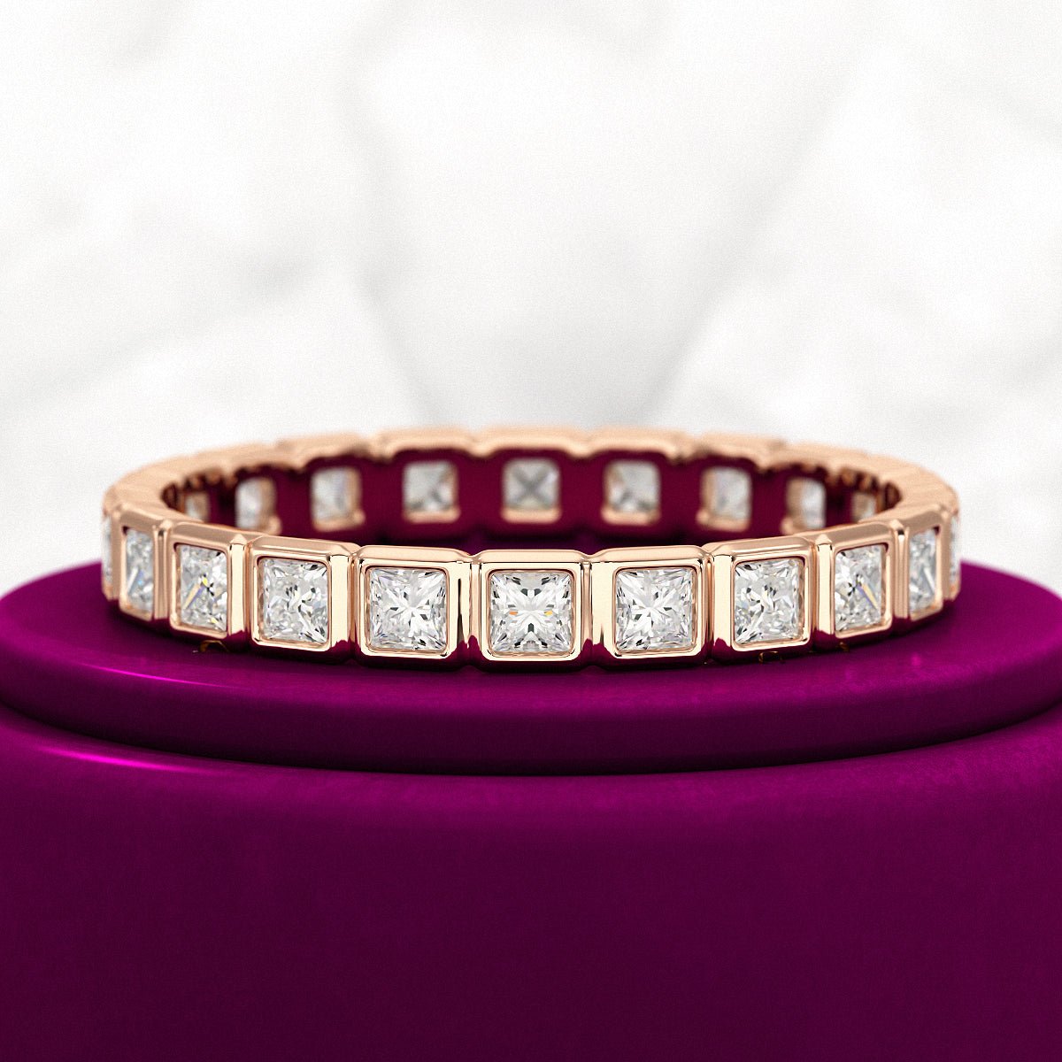 Bezel Set Eternity Band with Princess Cut Lab Grown Diamonds - Evara Jewelry LLC