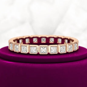 Bezel Set Eternity Band with Princess Cut Lab Grown Diamonds - Evara Jewelry LLC
