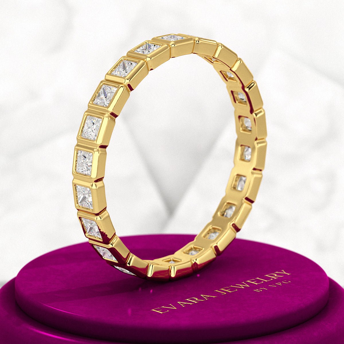 Bezel Set Eternity Band with Princess Cut Lab Grown Diamonds - Evara Jewelry LLC