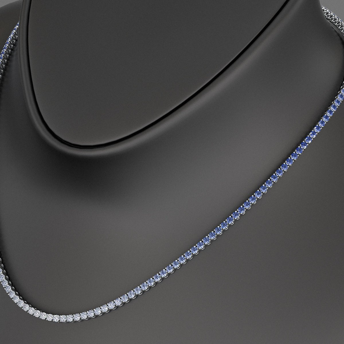 Blue Ombre Sapphire Tennis Necklace in 14K/18K White Gold - Evara Jewelry LLC