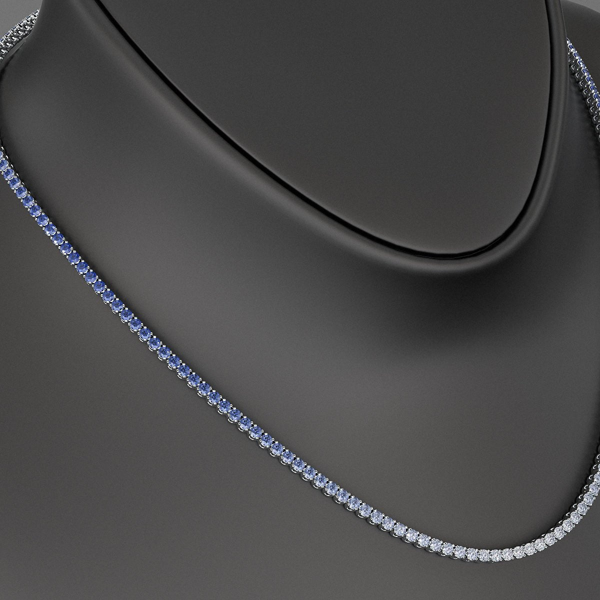 Blue Ombre Sapphire Tennis Necklace in 14K/18K White Gold - Evara Jewelry LLC
