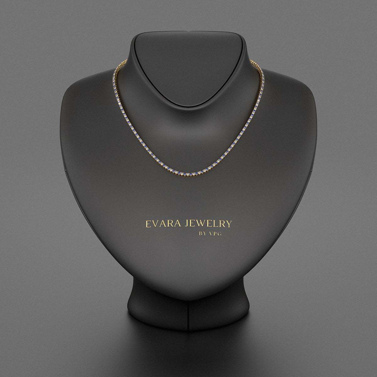 Blue Sapphire & Diamond Alternate Tennis Necklace in 14K/18K Gold - Evara Jewelry LLC