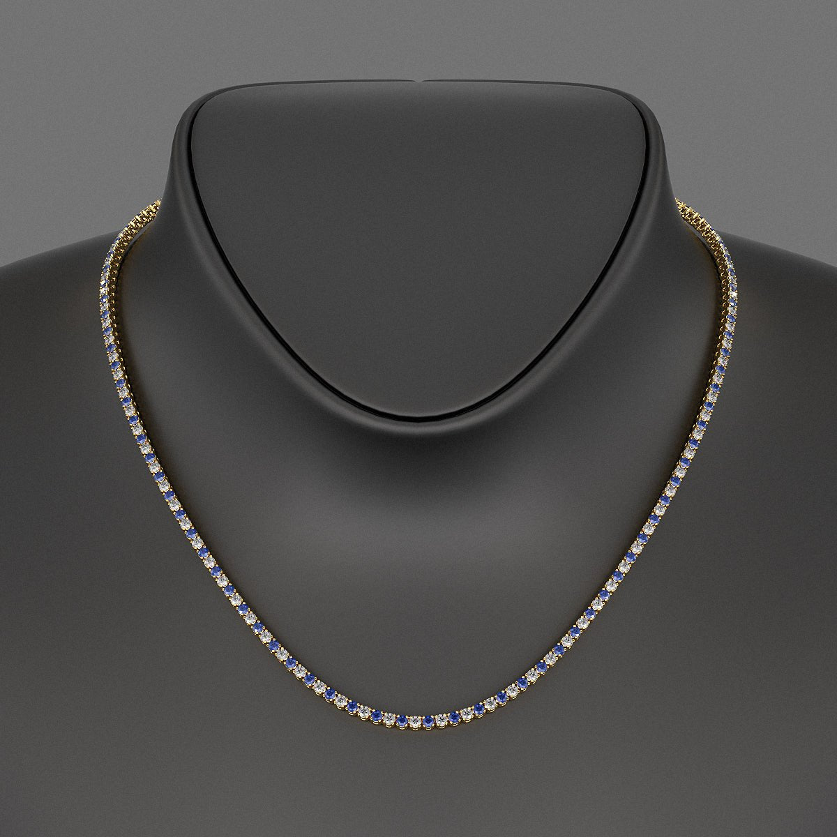 Blue Sapphire & Diamond Alternate Tennis Necklace in 14K/18K Gold - Evara Jewelry LLC