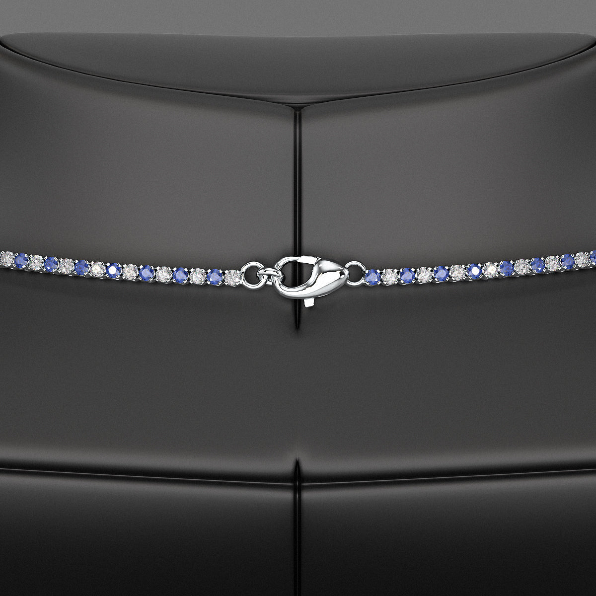 Blue Sapphire & Diamond Alternate Tennis Necklace in 14K/18K Gold - Evara Jewelry LLC