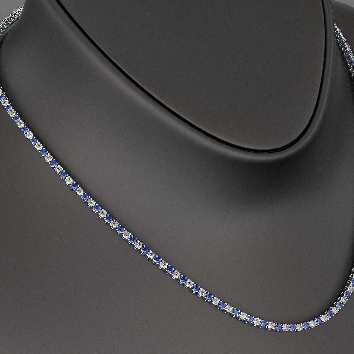 Blue Sapphire & Diamond Alternate Tennis Necklace in 14K/18K Gold - Evara Jewelry LLC