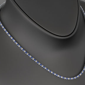 Blue Sapphire & Diamond Alternate Tennis Necklace in 14K/18K Gold - Evara Jewelry LLC