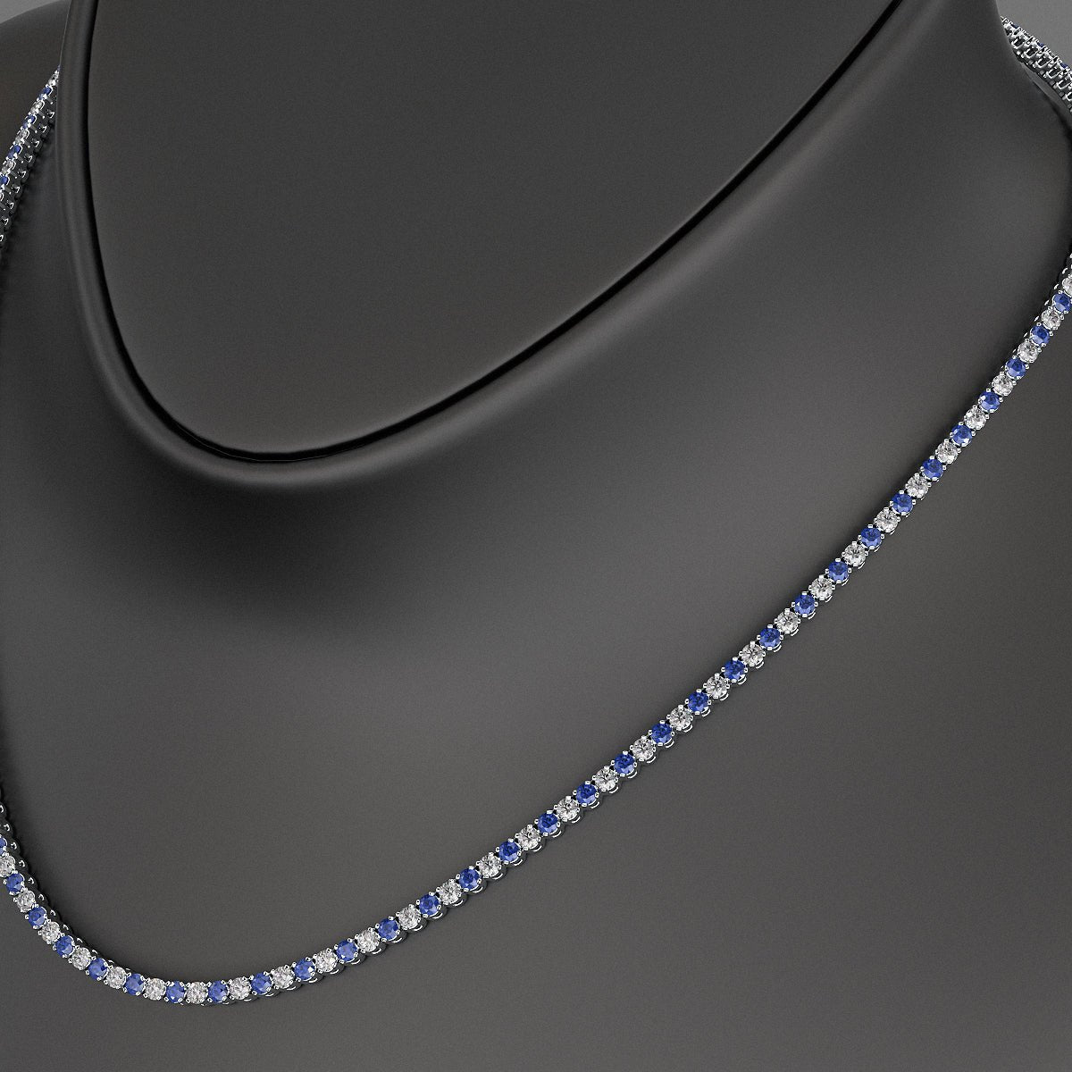 Blue Sapphire & Diamond Alternate Tennis Necklace in 14K/18K Gold - Evara Jewelry LLC