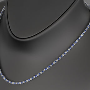 Blue Sapphire & Diamond Alternate Tennis Necklace in 14K/18K Gold - Evara Jewelry LLC
