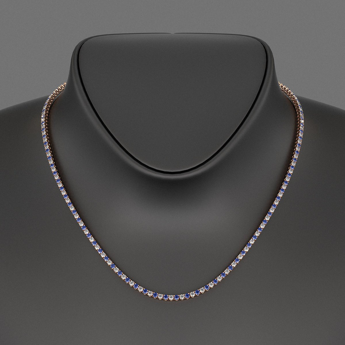 Blue Sapphire & Diamond Alternate Tennis Necklace in 14K/18K Gold - Evara Jewelry LLC