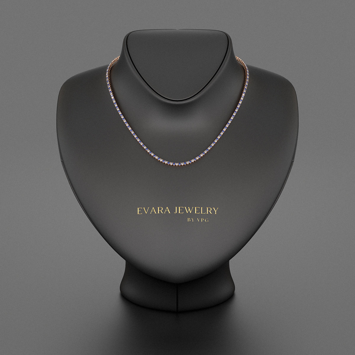 Blue Sapphire & Diamond Alternate Tennis Necklace in 14K/18K Gold - Evara Jewelry LLC