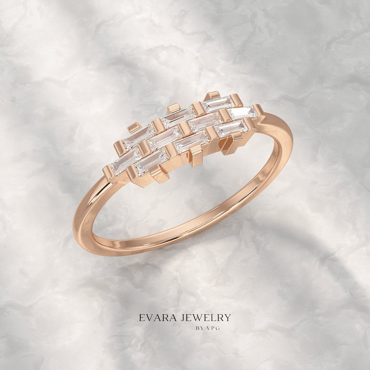 Checkboard Diamond Baguette Ring - Evara Jewelry LLC