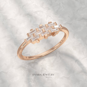 Checkboard Diamond Baguette Ring - Evara Jewelry LLC