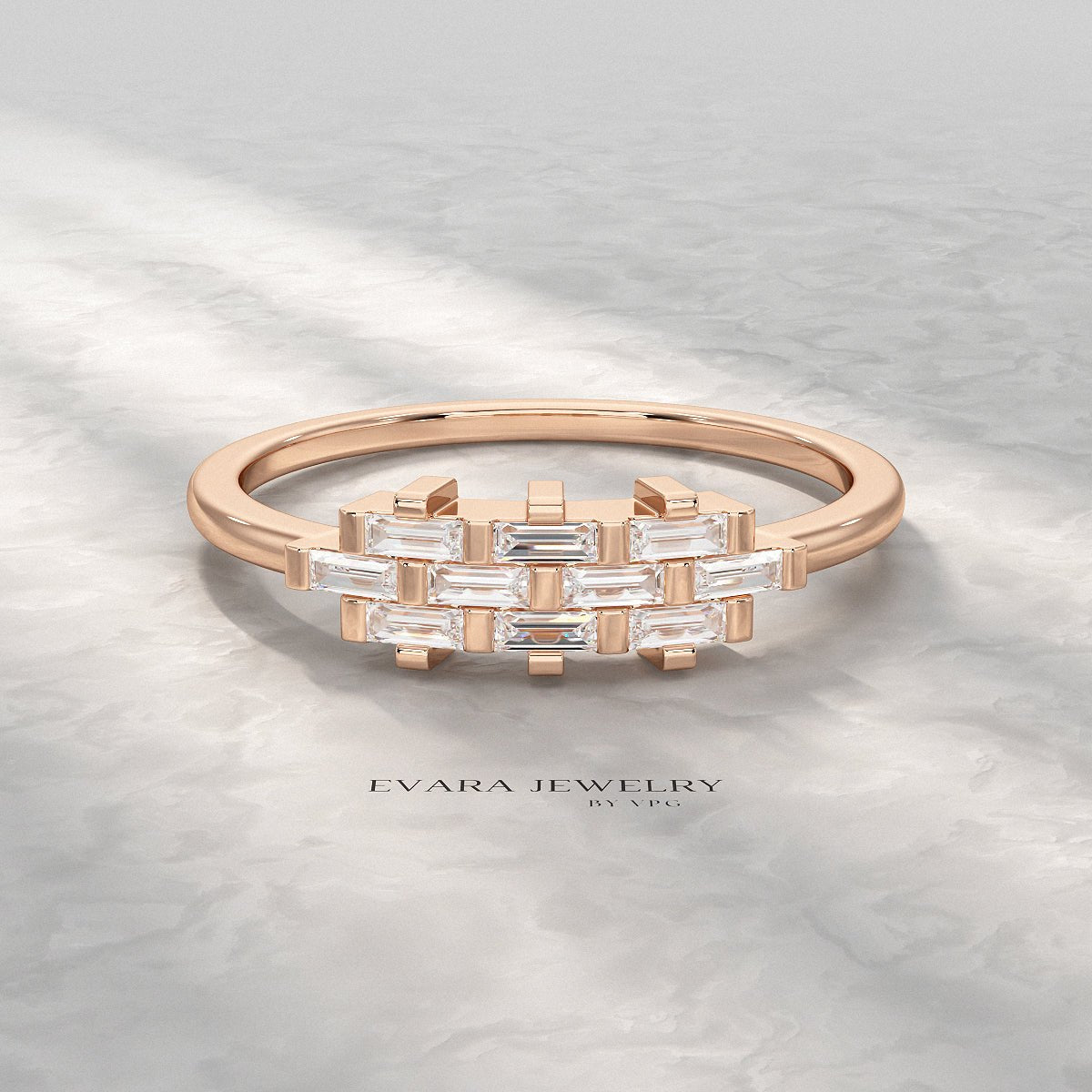 Checkboard Diamond Baguette Ring - Evara Jewelry LLC