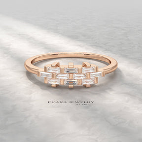 Checkboard Diamond Baguette Ring - Evara Jewelry LLC