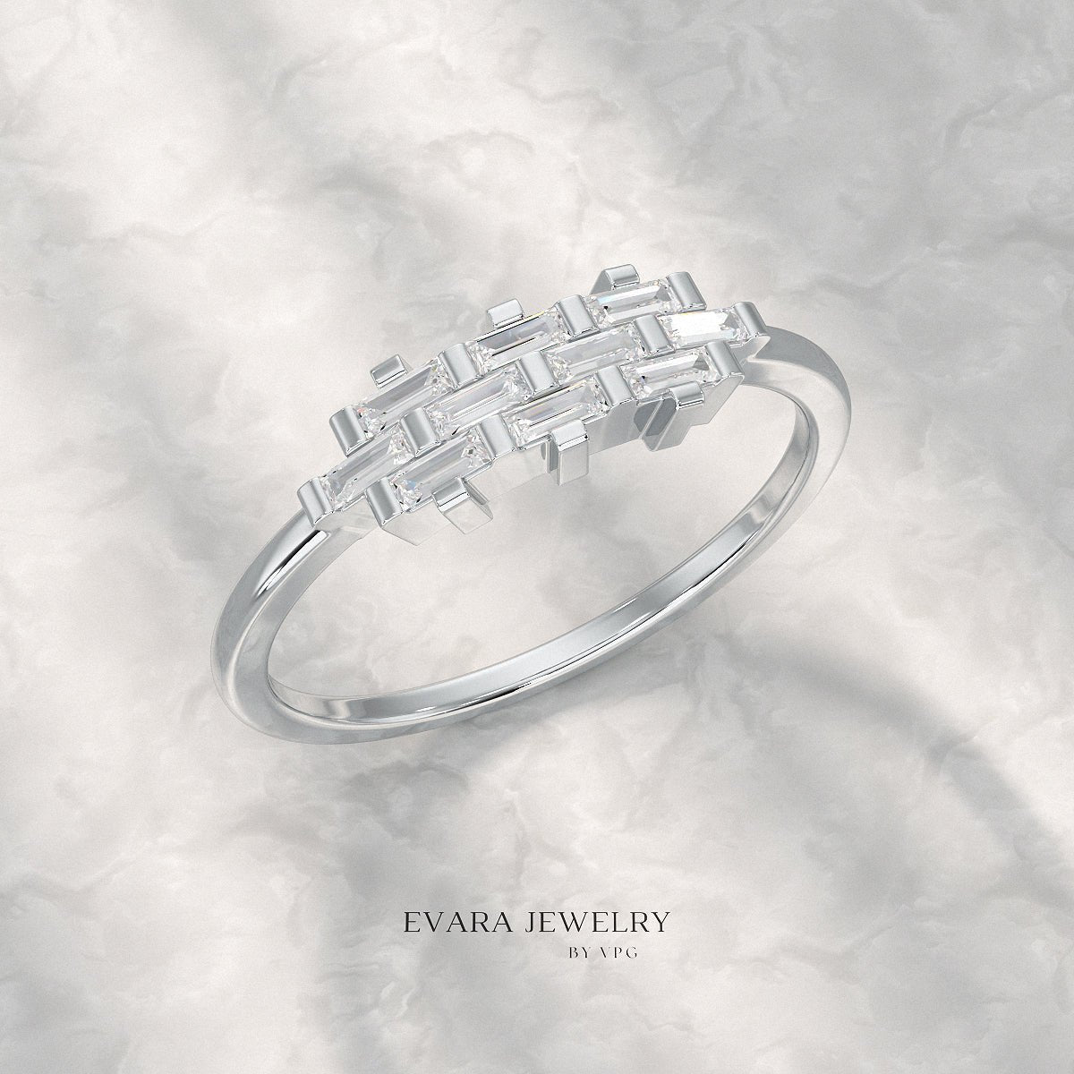 Checkboard Diamond Baguette Ring - Evara Jewelry LLC
