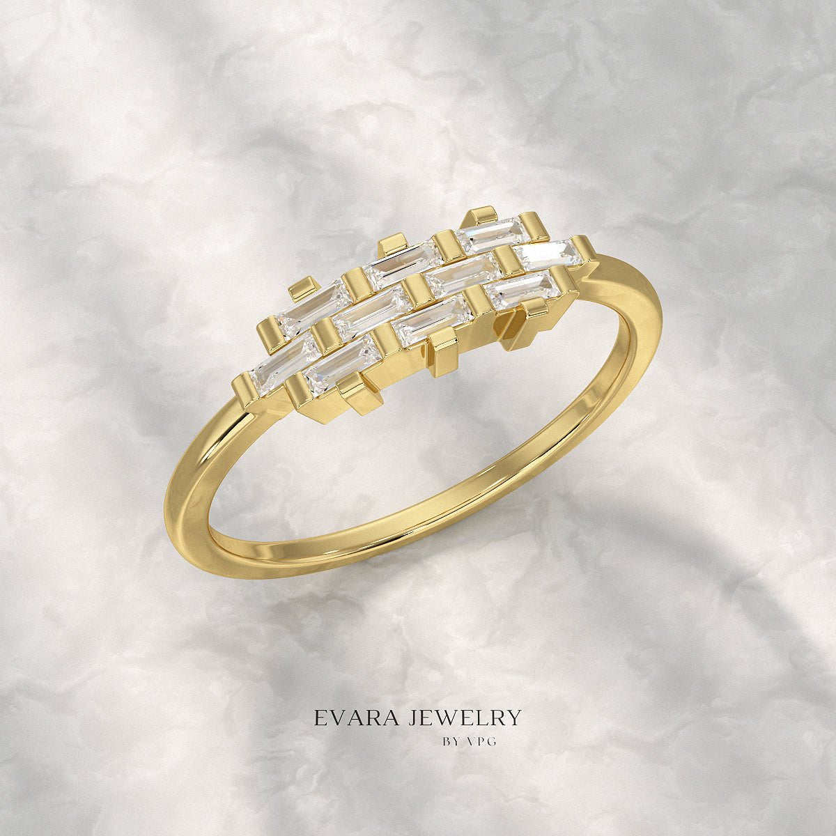 Checkboard Diamond Baguette Ring - Evara Jewelry LLC