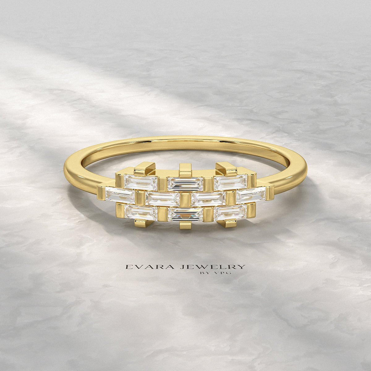 Checkboard Diamond Baguette Ring - Evara Jewelry LLC
