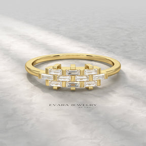 Checkboard Diamond Baguette Ring - Evara Jewelry LLC