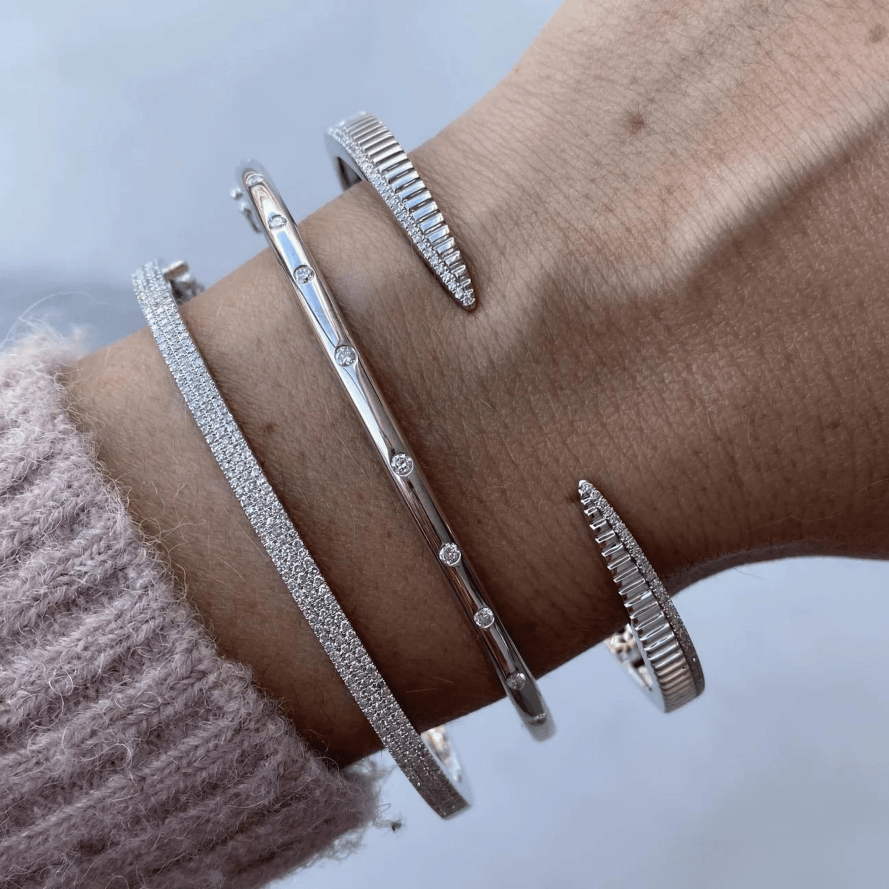 Chevron Diamond Gold Open Cuff Bangle Bracelet - Evara Jewelry LLC