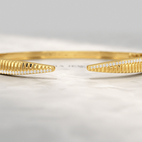 Chevron Diamond Gold Open Cuff Bangle Bracelet - Evara Jewelry LLC