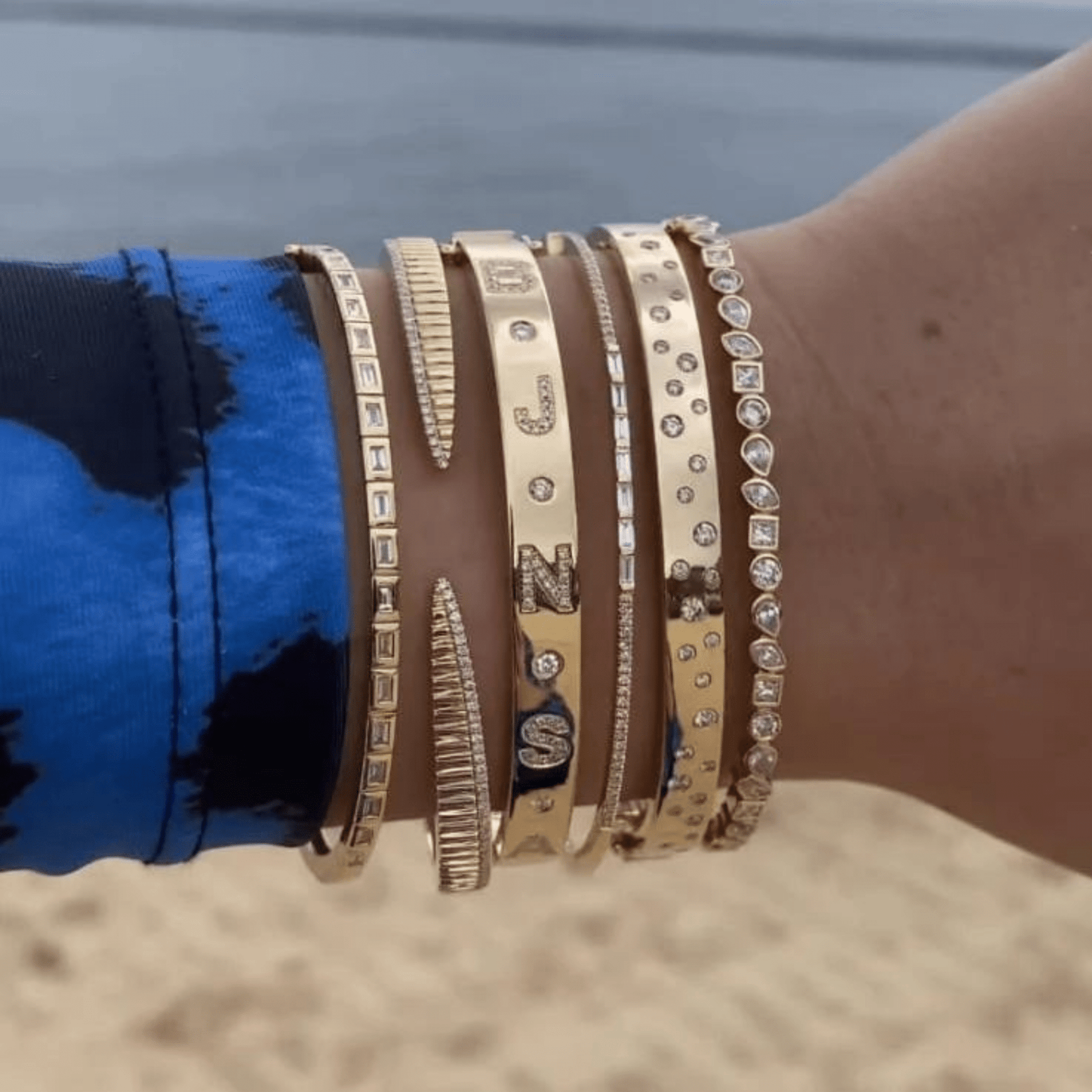 Chevron Diamond Gold Open Cuff Bangle Bracelet - Evara Jewelry LLC