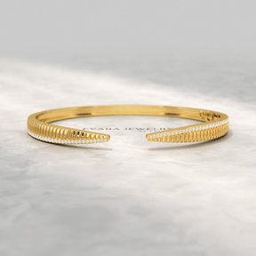 Chevron Diamond Gold Open Cuff Bangle Bracelet - Evara Jewelry LLC