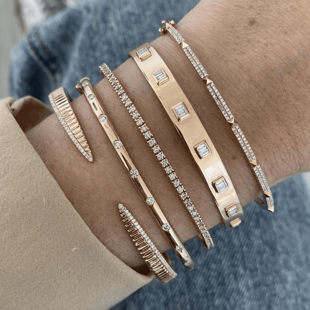 Chevron Diamond Gold Open Cuff Bangle Bracelet - Evara Jewelry LLC