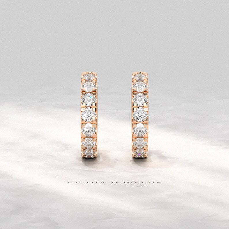 Classic Lab Grown Diamond Pave Everyday Hoop Earrings: Dainty Hoops, Minimal Wedding Gift - Evara Jewelry LLC