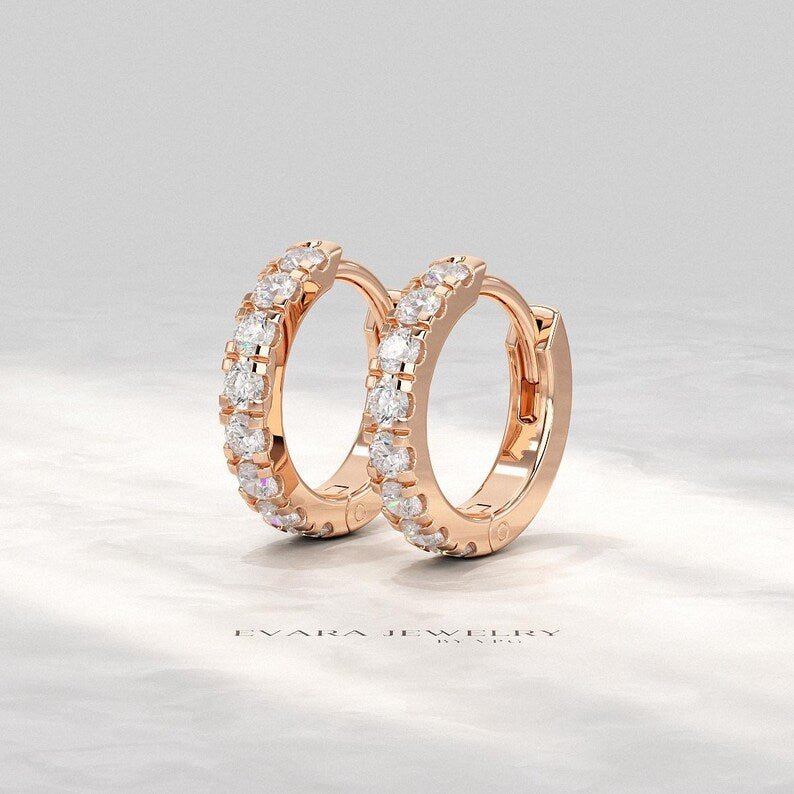 Classic Lab Grown Diamond Pave Everyday Hoop Earrings: Dainty Hoops, Minimal Wedding Gift - Evara Jewelry LLC