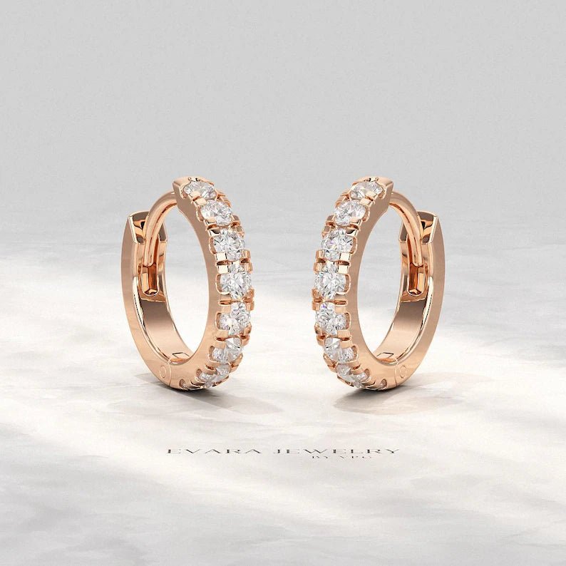 Classic Lab Grown Diamond Pave Everyday Hoop Earrings: Dainty Hoops, Minimal Wedding Gift - Evara Jewelry LLC