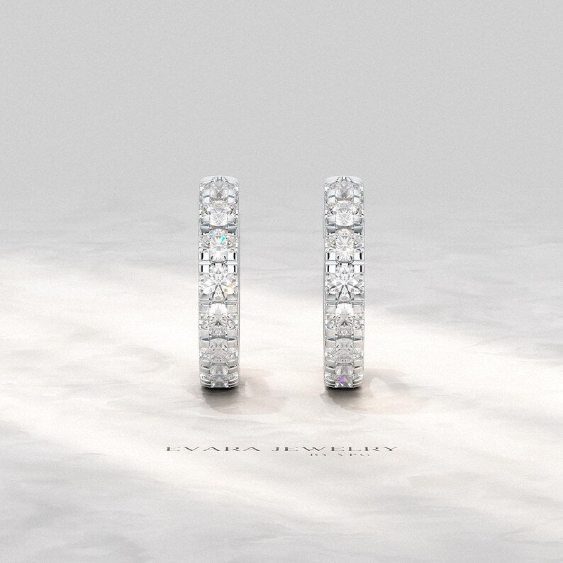 Classic Lab Grown Diamond Pave Everyday Hoop Earrings: Dainty Hoops, Minimal Wedding Gift - Evara Jewelry LLC